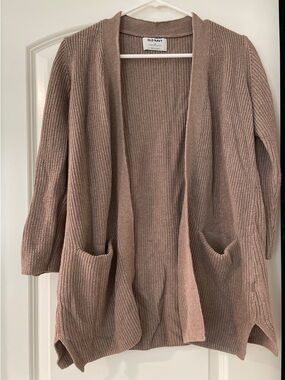 Old Navy Cotton Blend Open-Front Shaker Stitch Ribbed Knit Cardigan in Taupe